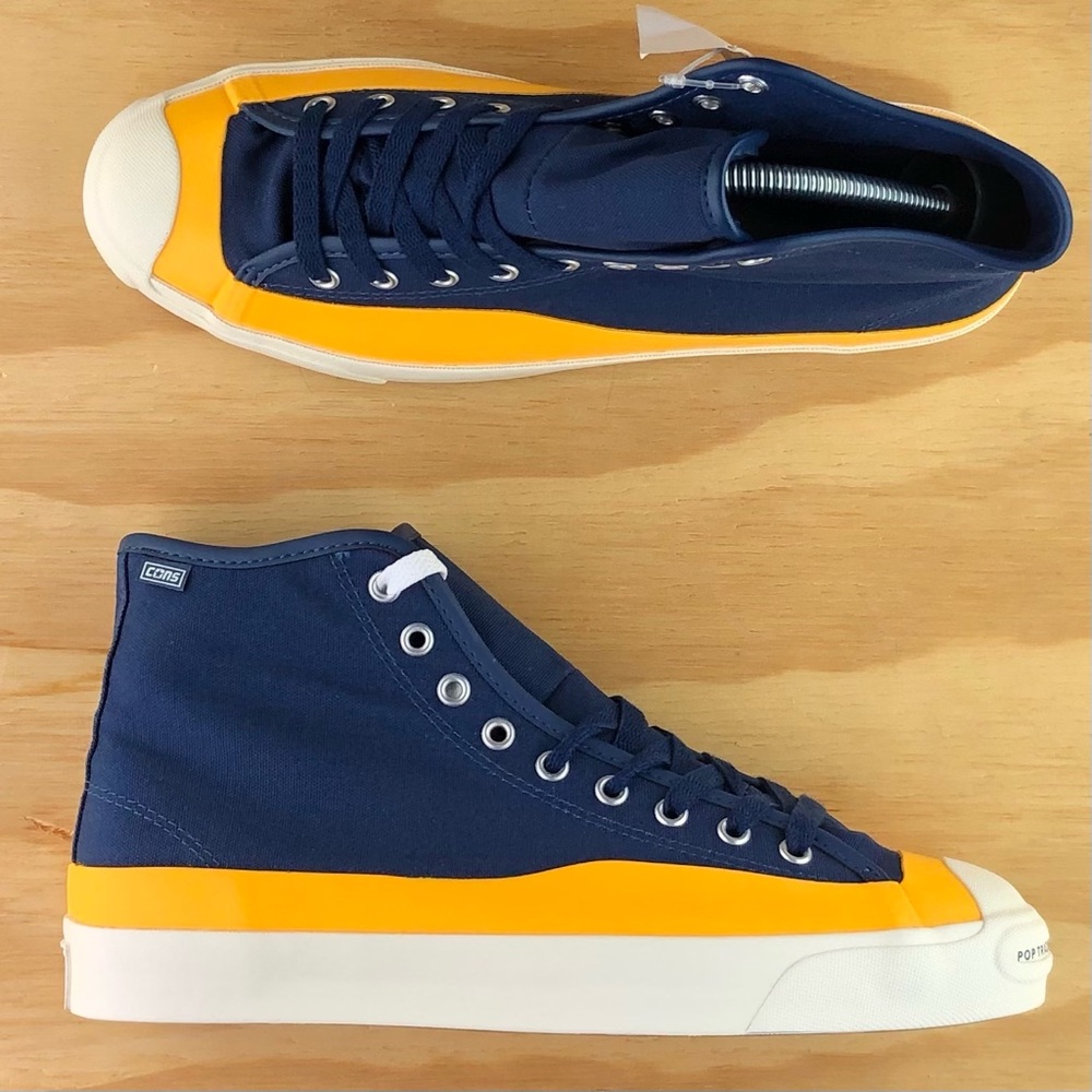Converse Jack Purcell Pro Hi Top Pop Trading Company Blue White Shoes Size 10.5